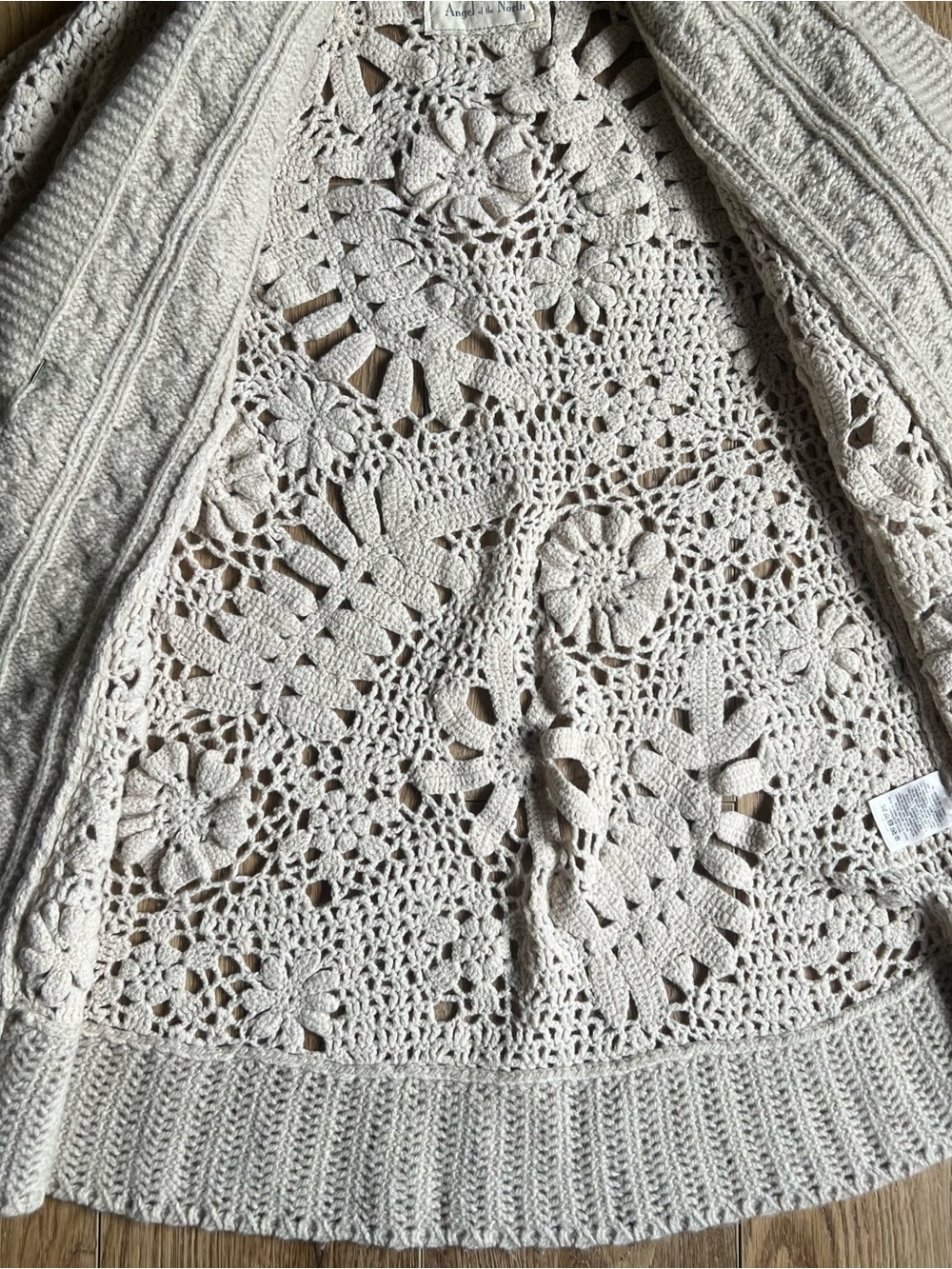 Anthropologie-Angel of the North Cream Openwork Cable Knit Shawl Collar Sweater - Picture 10 of 11